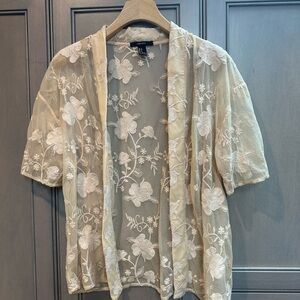 Forever 21 Cream Floral Embroidered Kimono